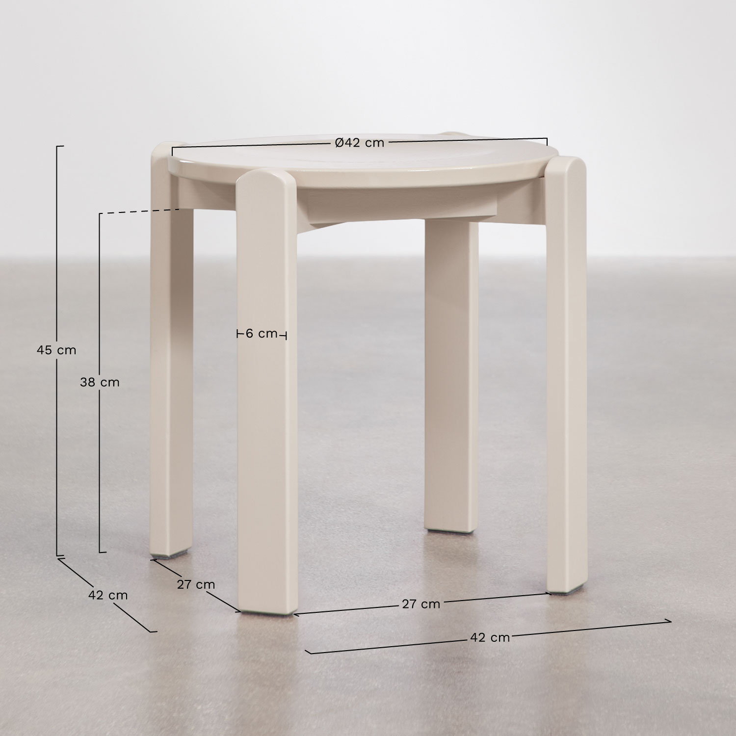 Pack of 2 low stools ↑45 cm in Noreli oak wood, medidas