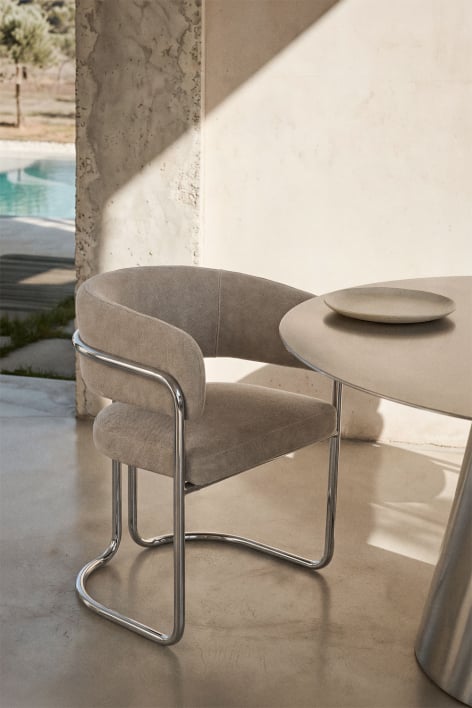 Zantria upholstered dining chair with armrests and iron frame - Fabric Grey Taupe