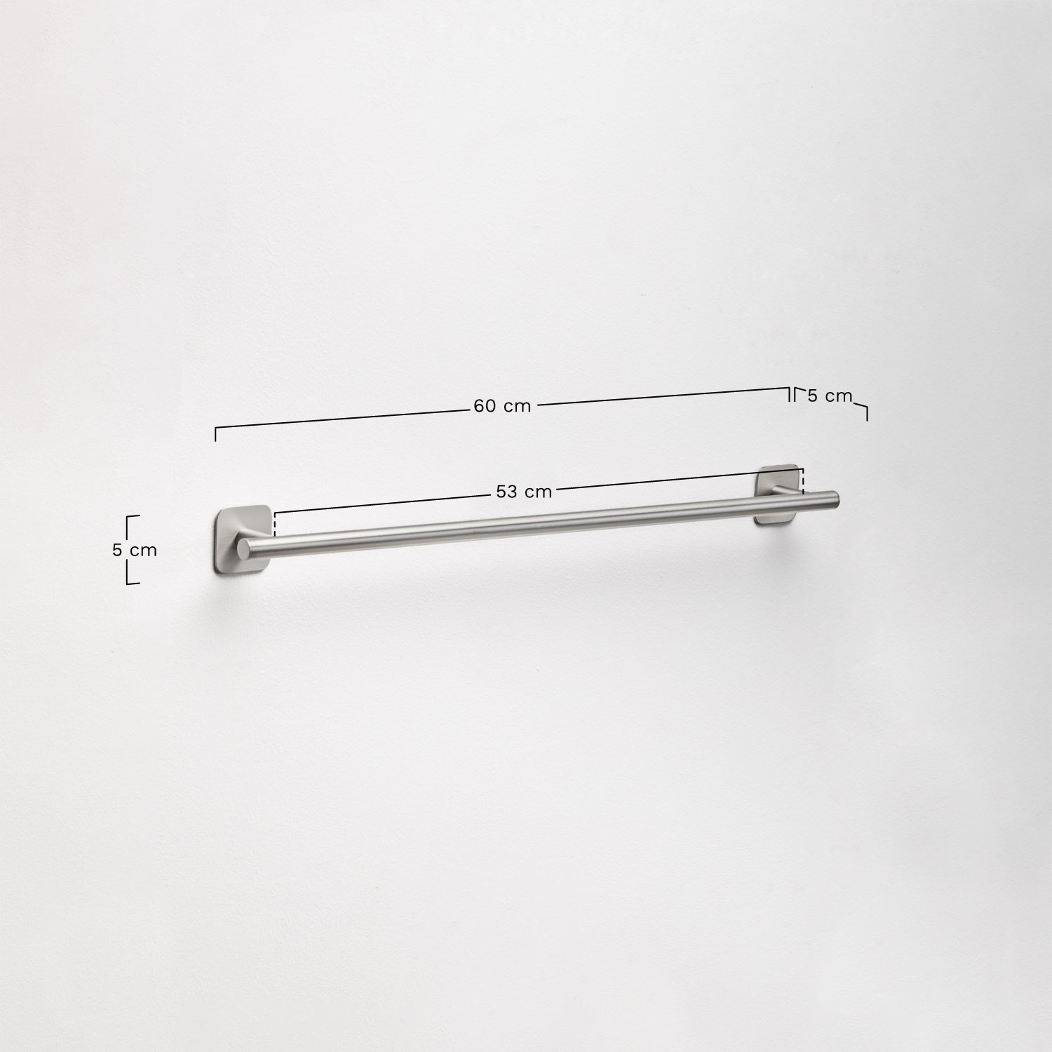 Ondreli 60 cm wall-mounted adhesive towel bar for bathroom in stainless steel, medidas
