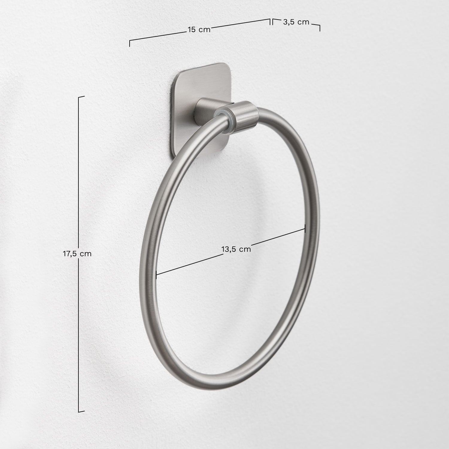 Ondreli stainless steel Ø15 cm adhesive wall towel holder for bathroom, medidas