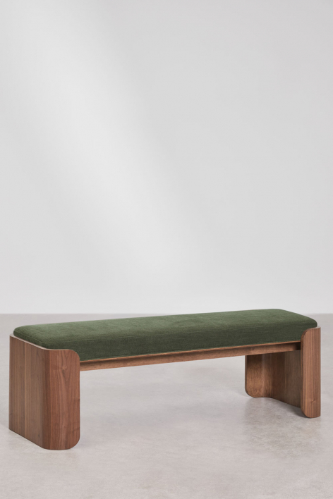 Bench 120 cm in dark rubberwood and veneer upholstered in mocha brown fabric Lofren