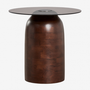 Pack Of 2 Alliser Ø40 Cm Bedside Tables Brown Dark Brown Wood & Cristal Transparente - Sklum