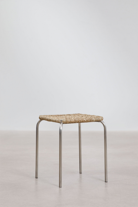 Stackable 45 cm low stool in stainless steel Narnial - Stainless steel - Jute