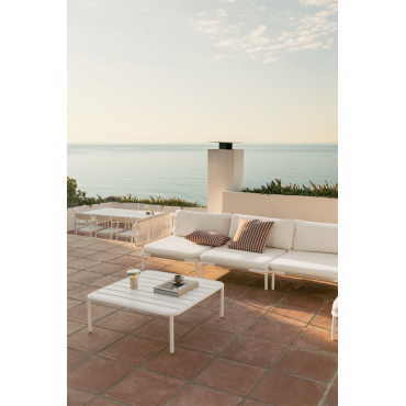 3-piece Modular Corner Sofa Garden Set With Roubly Steel Coffee Table Almond Beige - Sklum