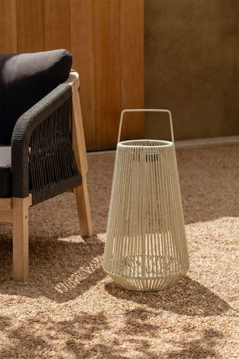 Wireless LED Solar Outdoor Table Lamp in Iron and Braided Rope Liberian