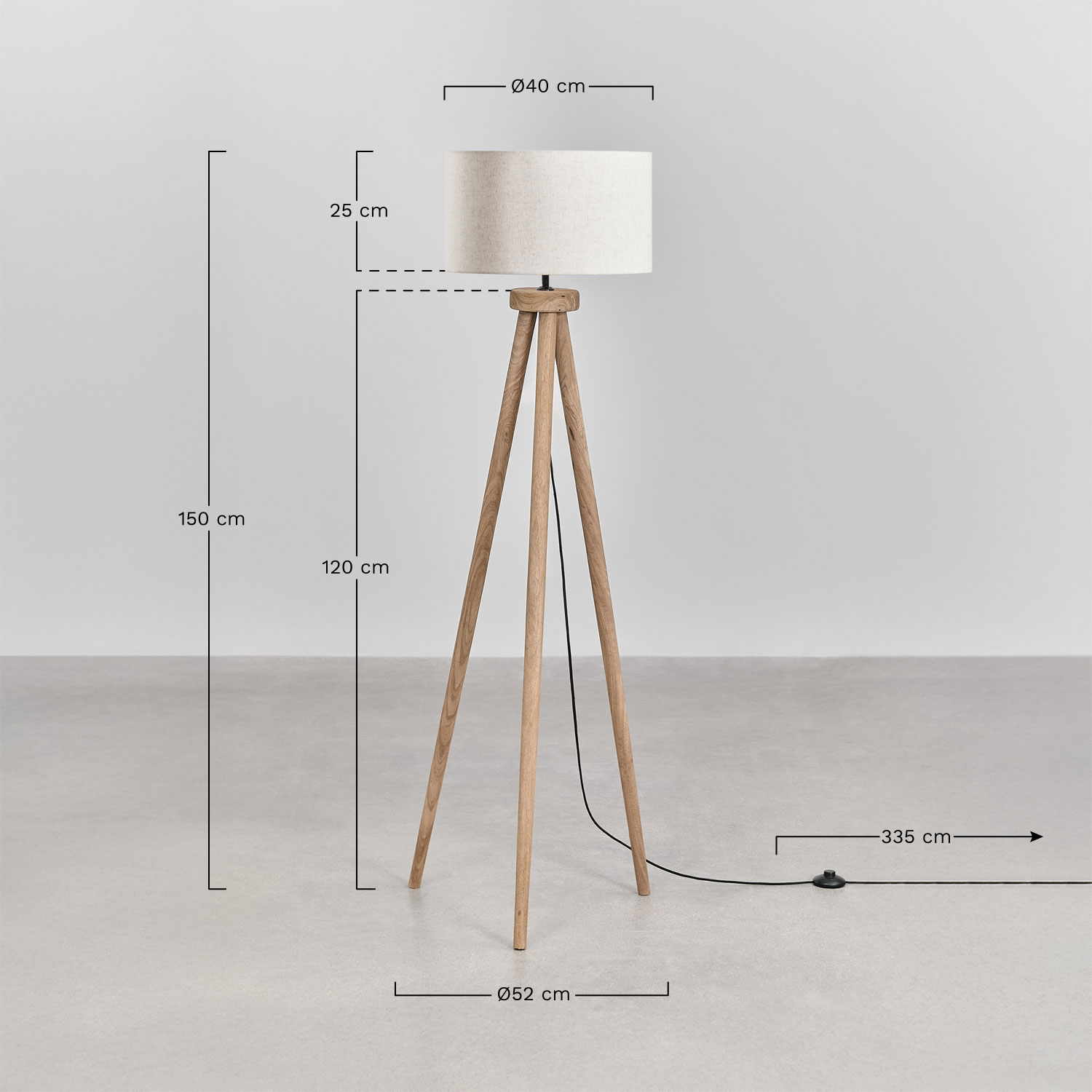 Simona mango wood floor lamp, medidas