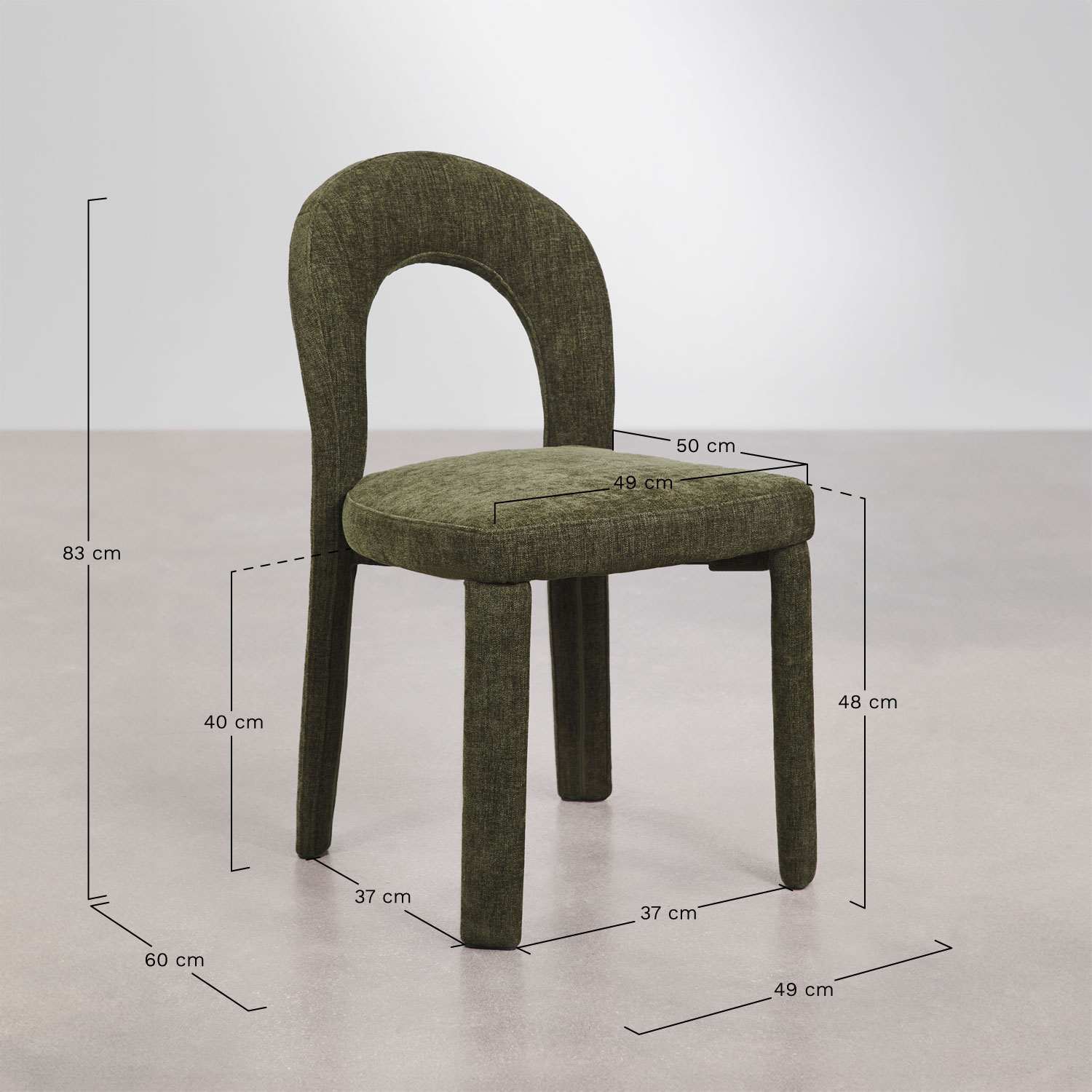Pack of 2 upholstered dining chairs with iron Gianis, medidas
