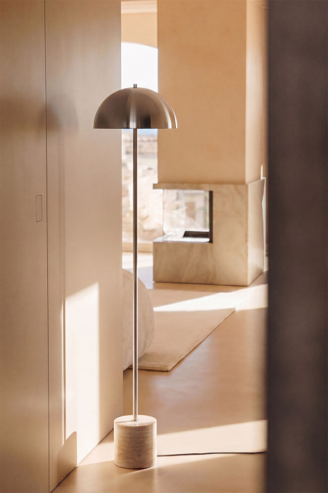 Nicolas LED floor lamp in stainless steel and natural stone