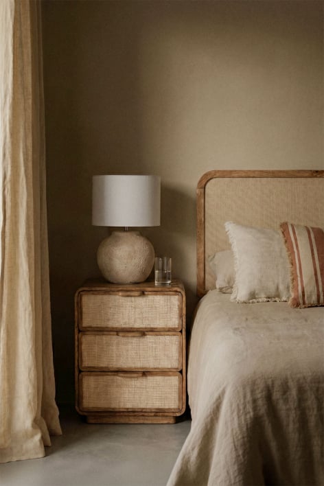 Abrams 50x35 cm nightstand in mango wood, MDF, and jute