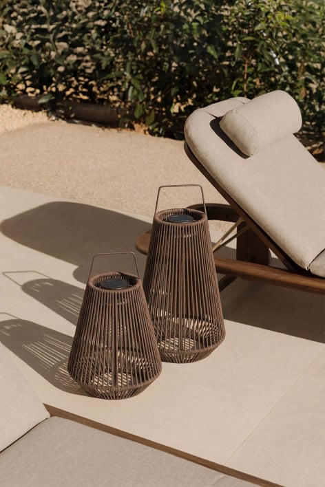 Set of 2 wireless LED solar outdoor table lamps in iron and braided rope Liberian