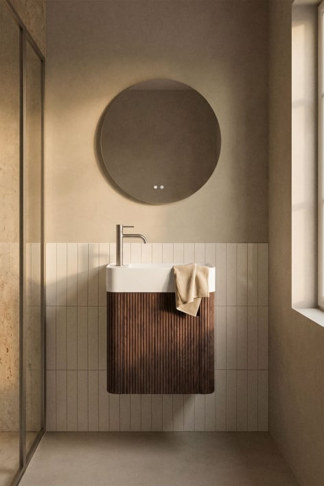 Suspended bathroom furniture set 45x25 cm in wood with integrated sink Aizea