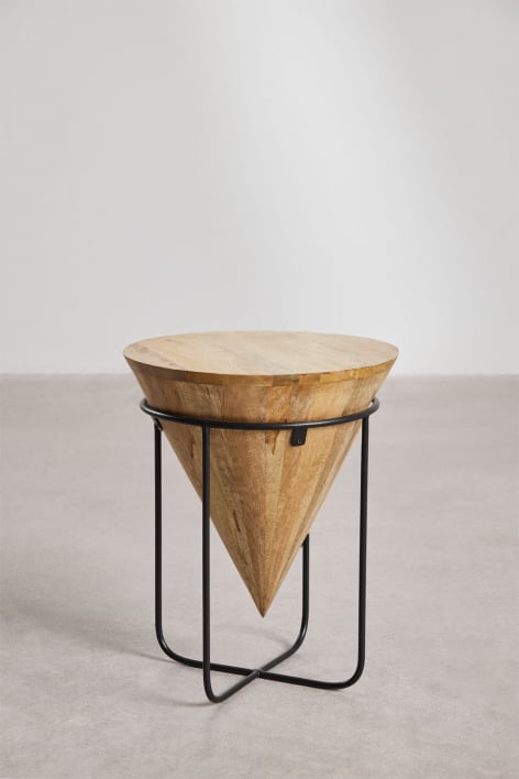 Piram mango wood and iron bedside table Ø40 cm - Black