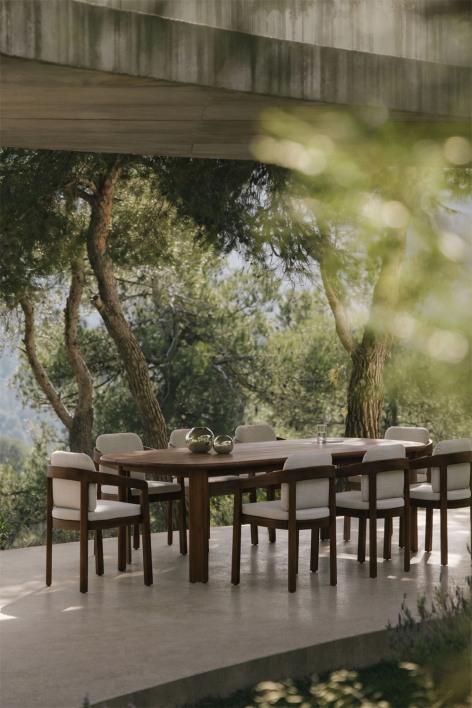 Oval 240x100 cm table set with 8 garden chairs in acacia wood Uleno