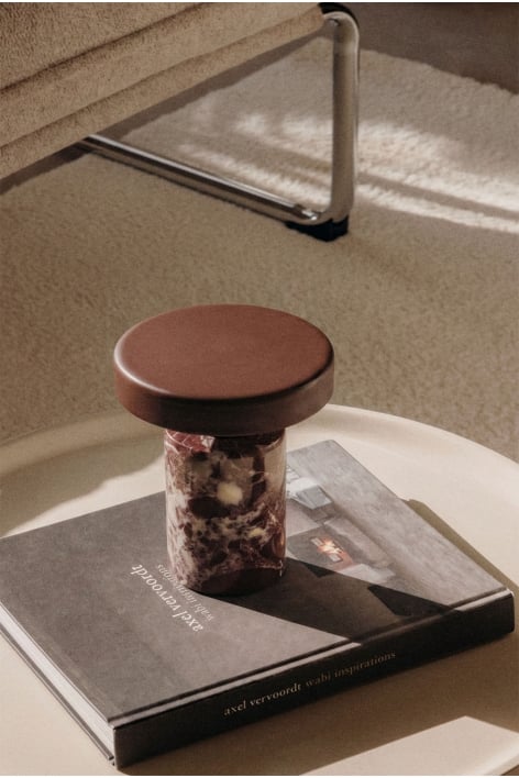 Wireless LED table lamp in iron and natural stone Isasia - Red Marble Cherry Gold
