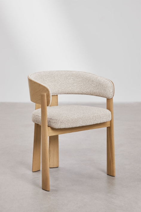 Pack of 2 upholstered dining chairs with armrests and oak wood Olea - Bouclé Cream Beige 
