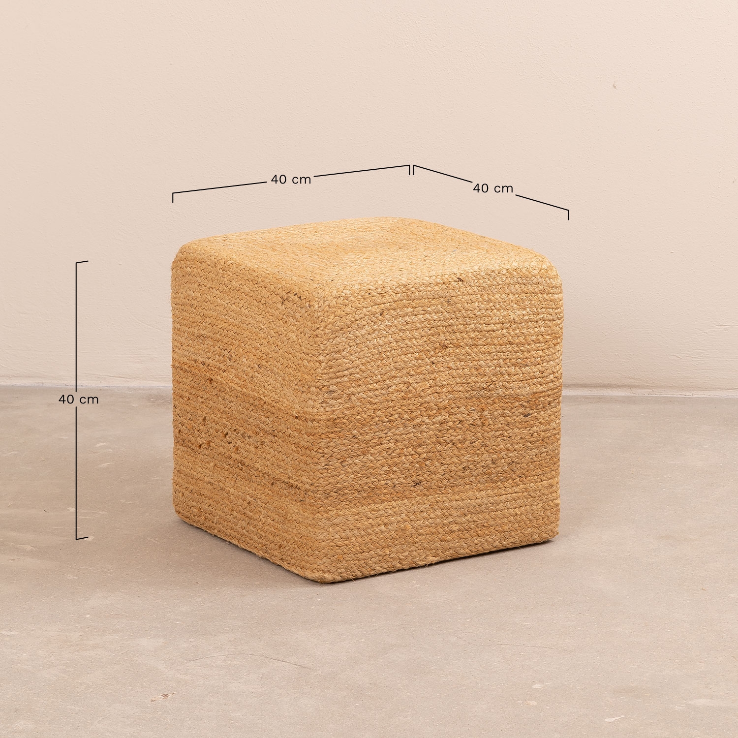 Square pouf 40x40 cm in jute Orsen, medidas