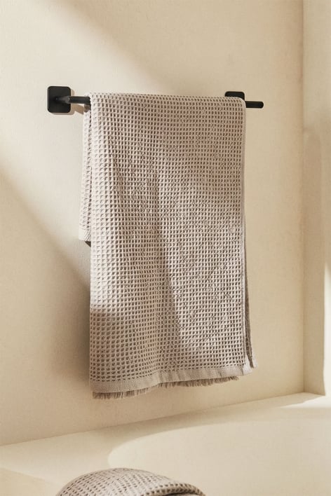 Adhesive wall-mounted 60 cm towel rail for bathroom in matte black stainless steel Ondreli
