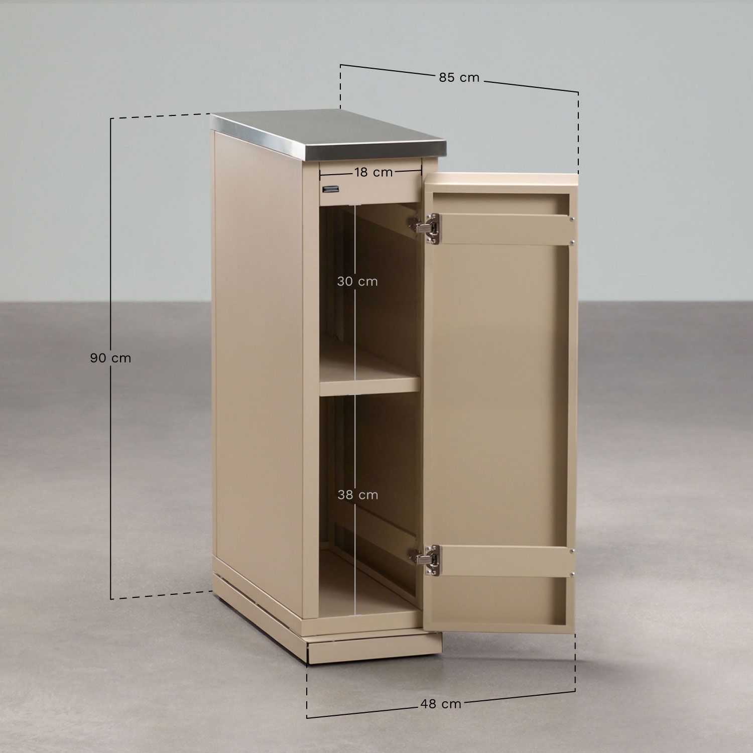 Outdoor modular kitchen storage module in Rivana steel, medidas