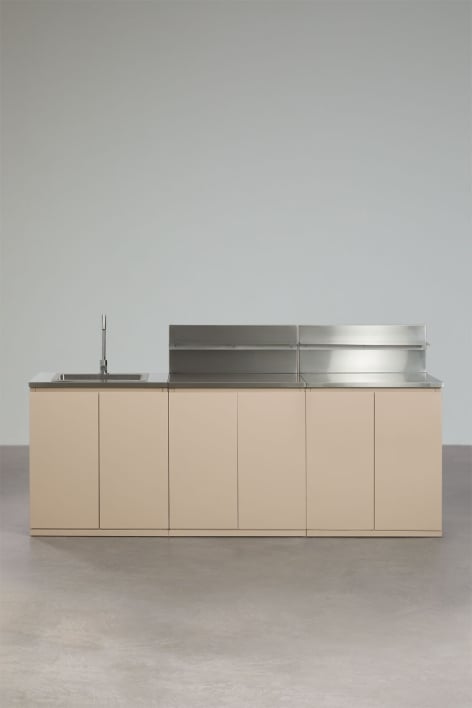 3-piece outdoor modular kitchen with sink, organizer panel, and storage in Rivana steel