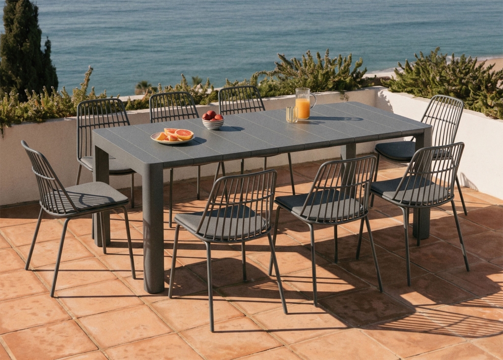 Arnadine rectangular table set (220x100 cm) and 8 Maeba garden chairs