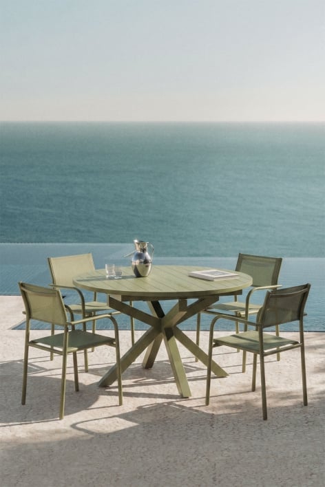 Barces extendable aluminum garden table 145-200x145 cm - Deep Olive Green 
