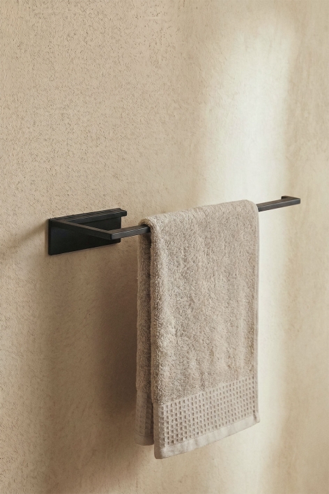 Adhesive wall-mounted 30 cm towel rail for bathroom in matte black stainless steel Jalter