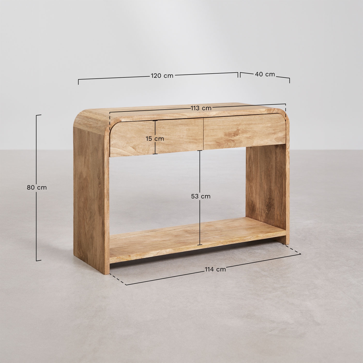 Shelby mango wood hallway console table, medidas