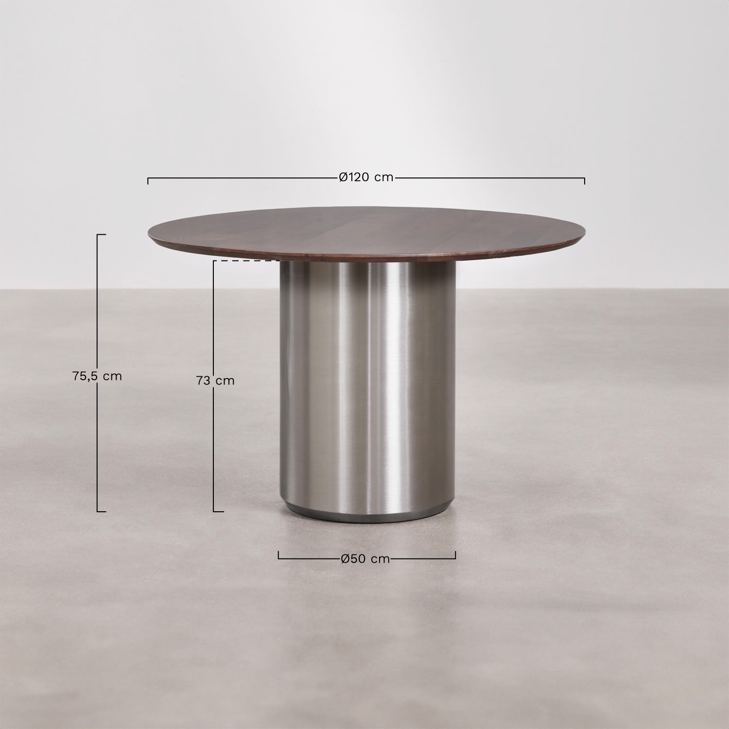 Round dining table Ø120 cm Luceida, medidas