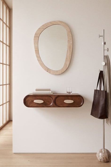 Wall-mounted entryway console 100x40 cm in mango wood and natural Kivalina stone