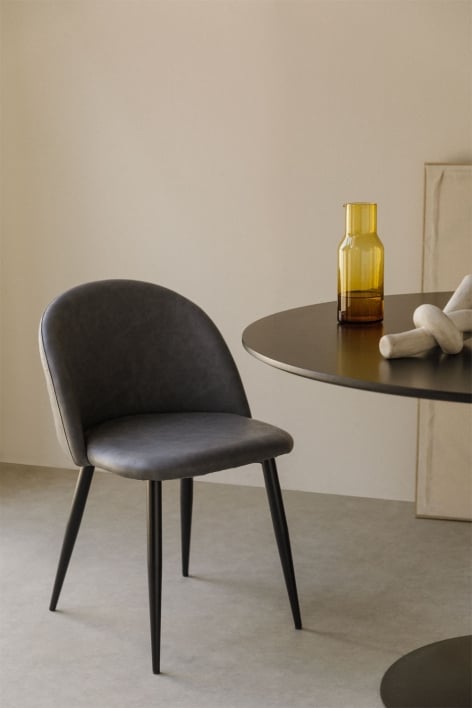 Kana upholstered and steel dining chair - Leatherette Grey Anthracite