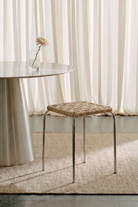 Stackable 45 cm low stool in stainless steel Narnial - Stainless steel - Jute