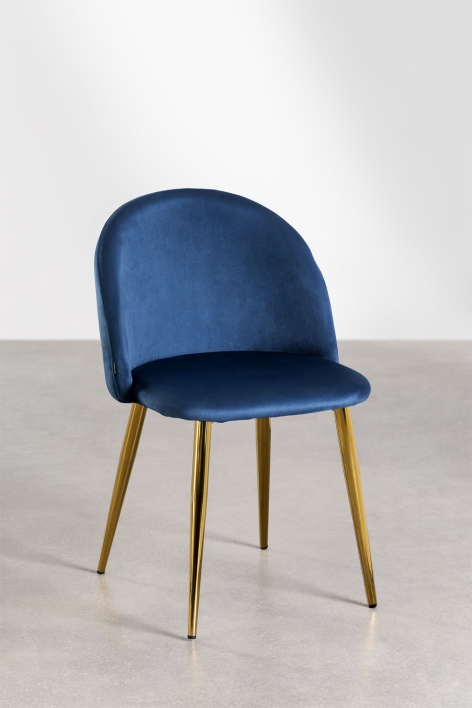 Kana upholstered and steel dining chair - Velvet Blue