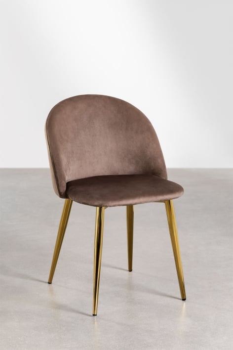 Kana upholstered and steel dining chair - Velvet Brown Army