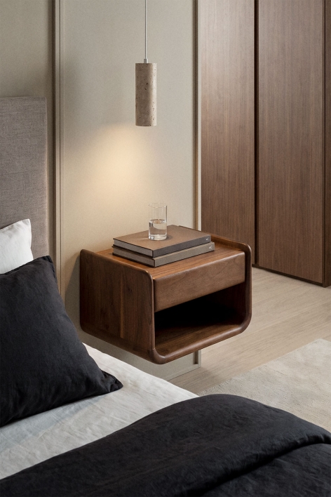 Floating bedside table 40x30 cm in Tinsley wood - Dark Acacia Brown