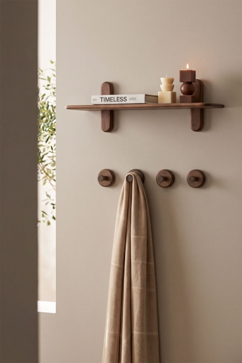 Set of 4 Daxro wooden wall hooks - Dark Acacia Brown