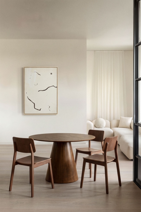 Aura round wooden dining table - Walnut veneer