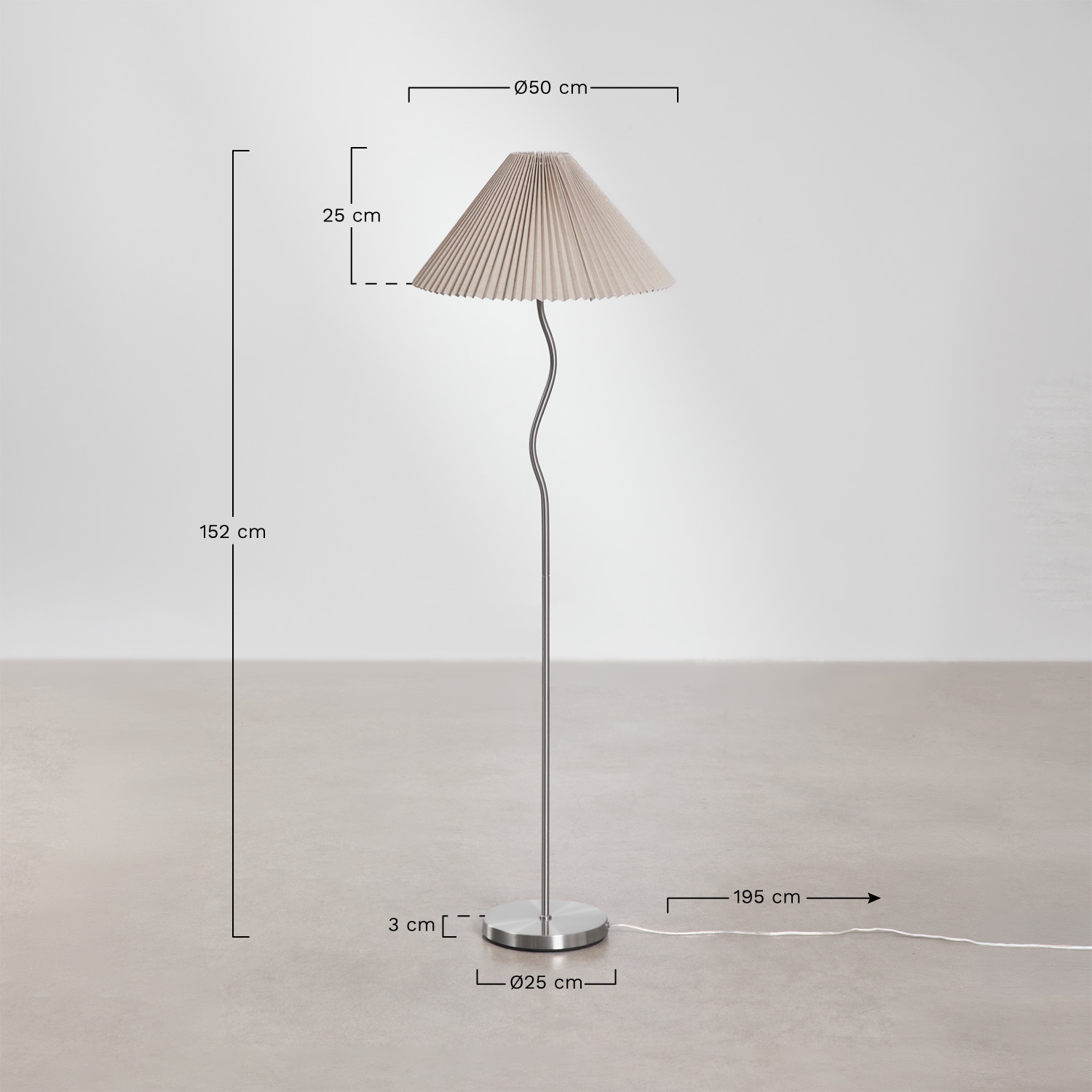 Siliema iron and linen floor lamp, medidas