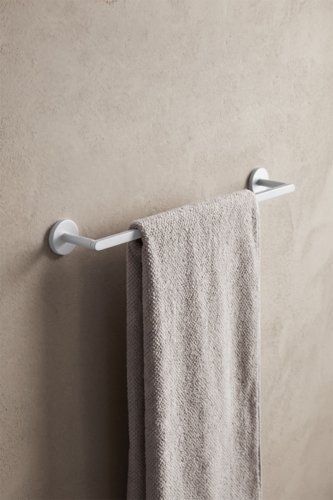 Adhesive wall-mounted towel rail with 60 cm bar for bathroom in white stainless steel Caldrumi