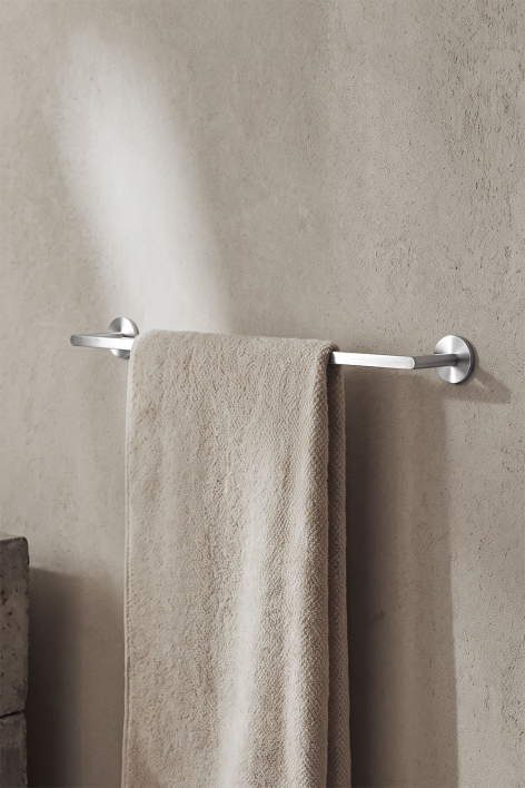 Adhesive wall-mounted towel rail with 60 cm bar for bathroom in brushed grey stainless steel Caldrumi