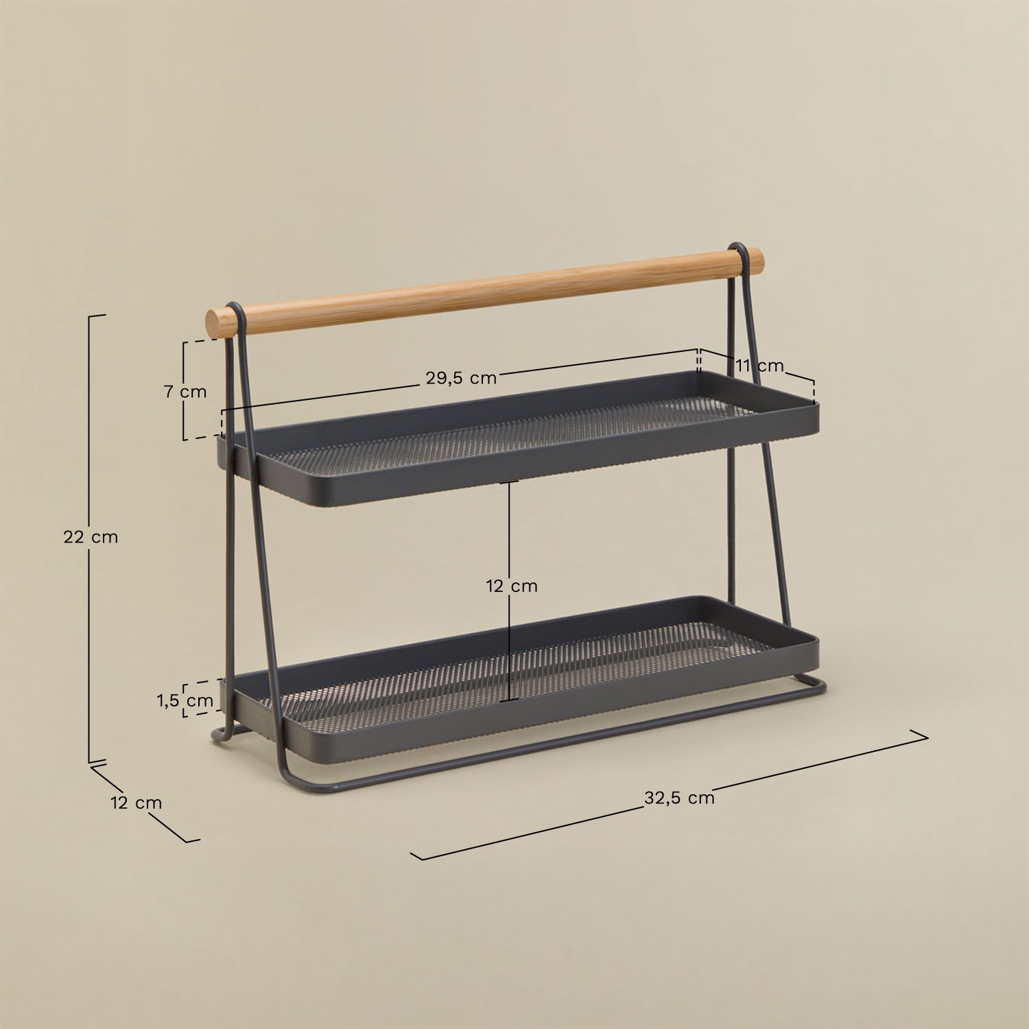 Zestei spice rack in iron and rubberwood, medidas