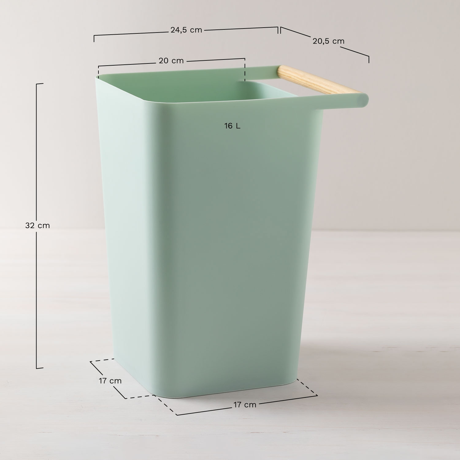 Doria polypropylene waste bin, medidas