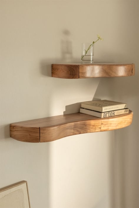 Nireimi acacia wood wall shelf with storage