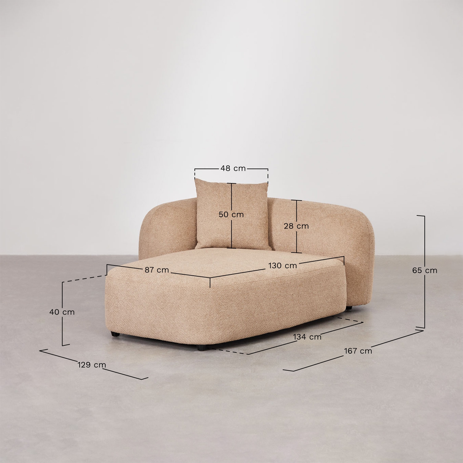 Left chaise longue module for modular sofa in Coco chenille, medidas