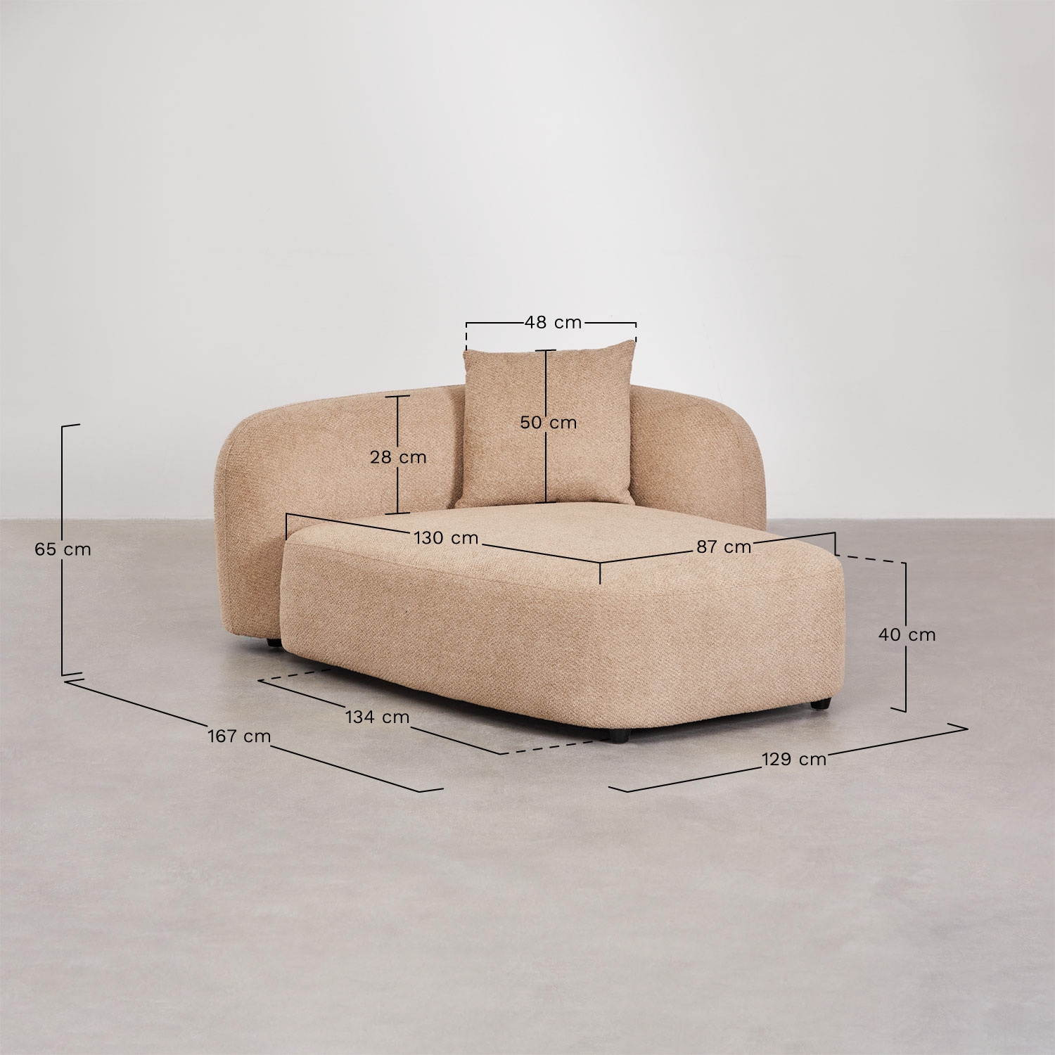 Right chaise longue module for modular sofa in Coco chenille, medidas
