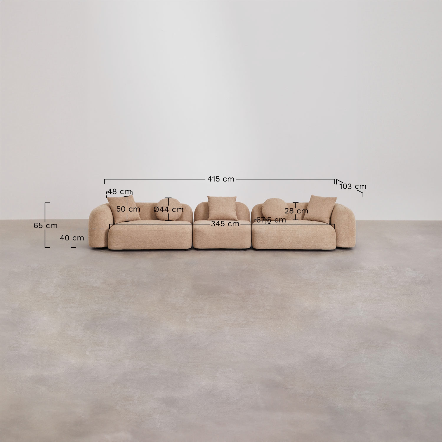 3-piece modular sofa in Coco chenille, medidas