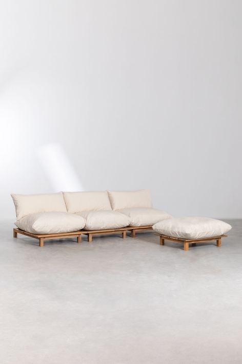 3-piece reclining modular sofa with acacia wood ottoman Brina