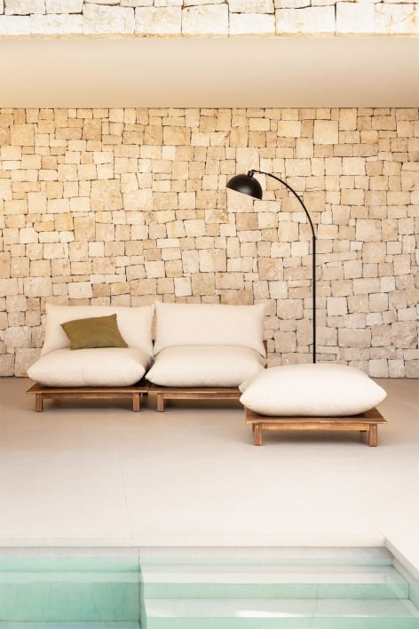 2-piece reclining garden modular sofa with ottoman in acacia wood Brina