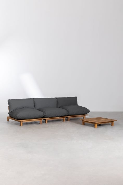 Living room set with 3-piece reclining modular sofa and acacia wood Brina coffee table - Grey Graphite