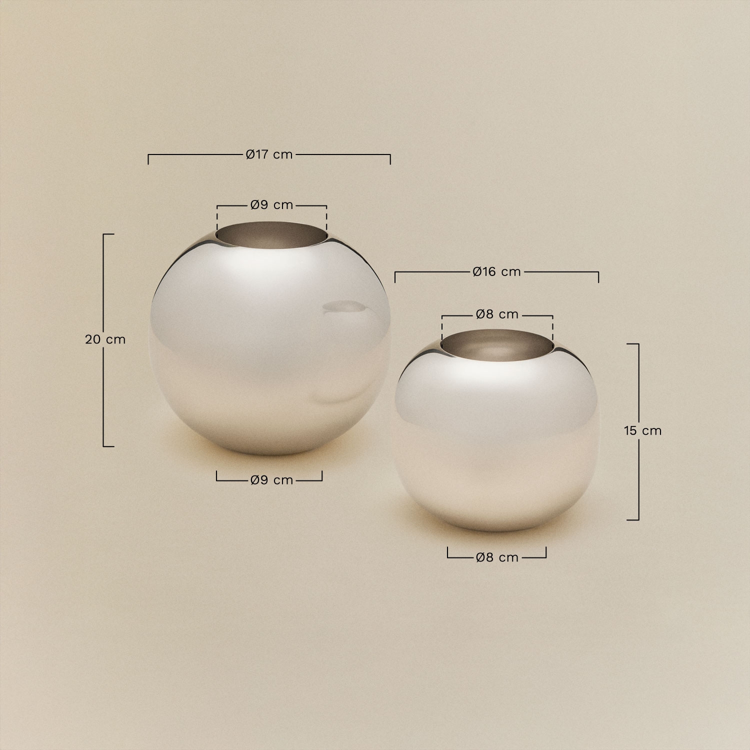 Set of 2 Brania steel vases, medidas