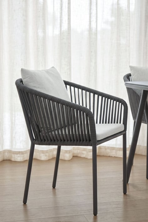 Arhiza Classic dining chair with braided rope armrests - Grey Graphite